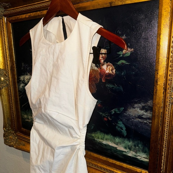 COMMENSE NEW Ivory Linen Blend Open Back Sleeveless Midi Dress M - Picture 4 of 7